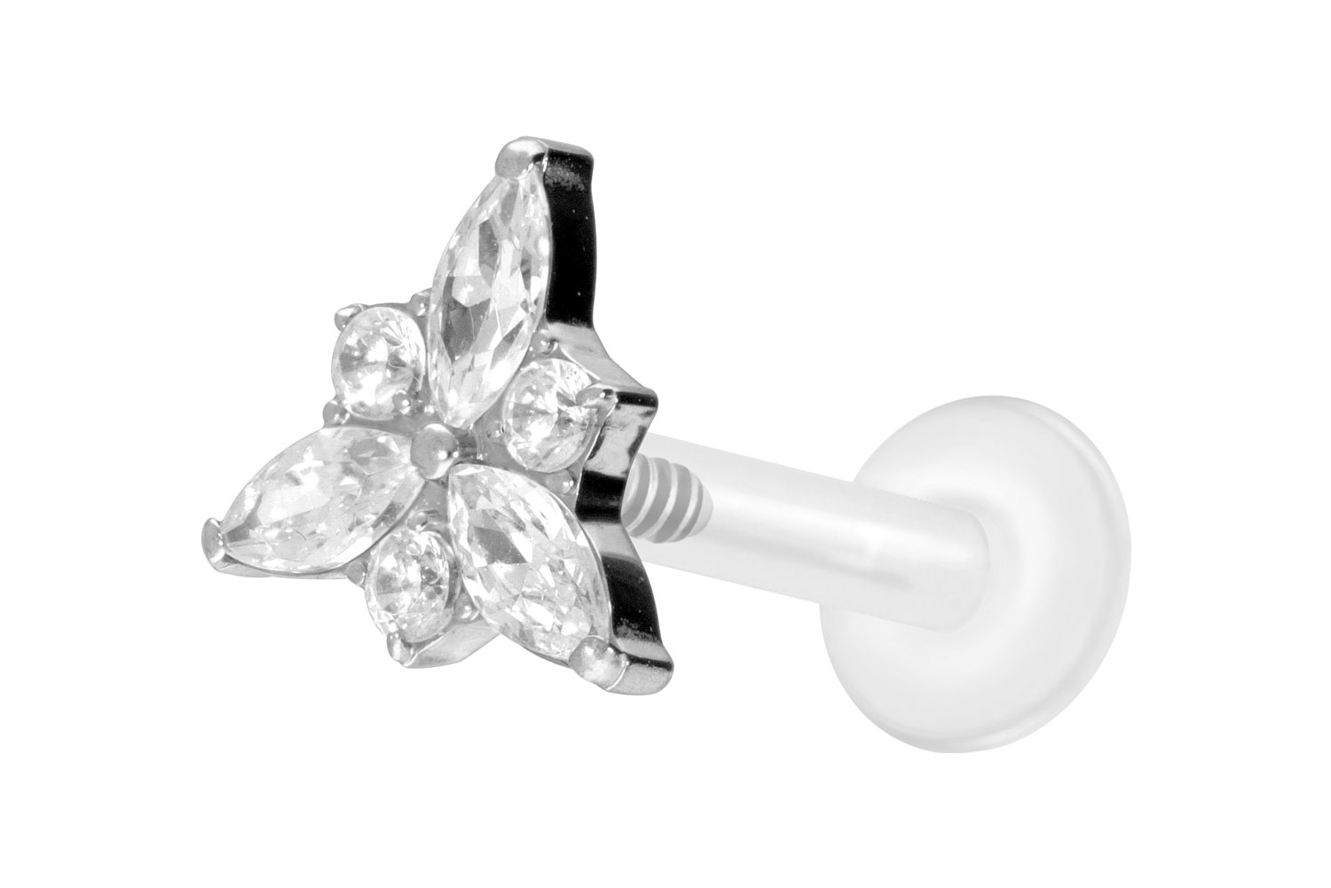 PTFE Labret Piercing mit Innengewinde + Titan-Aufsatz KRISTALLBLÜTE